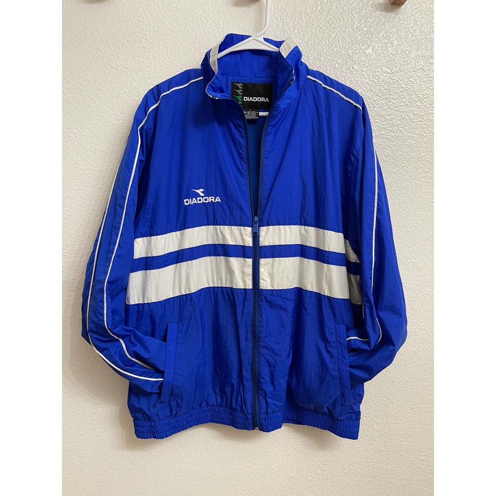 Vintage Diadora Windbreaker Blue & White Track Jacket Large